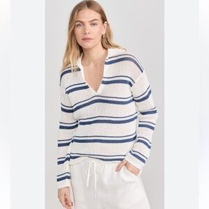 Vince Racked
Ribbed Stripe Cotton Knit Pullover  Blue and White Size Small